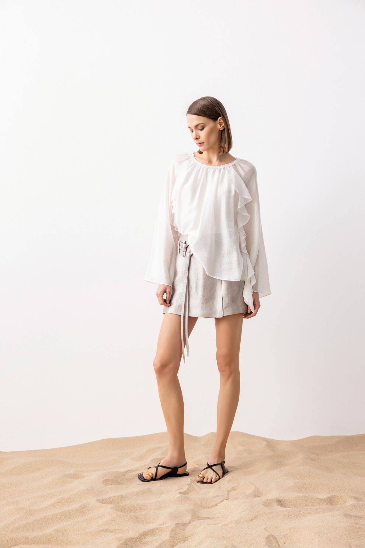 Fırfırlı Uzun Kol Bluz Ekru