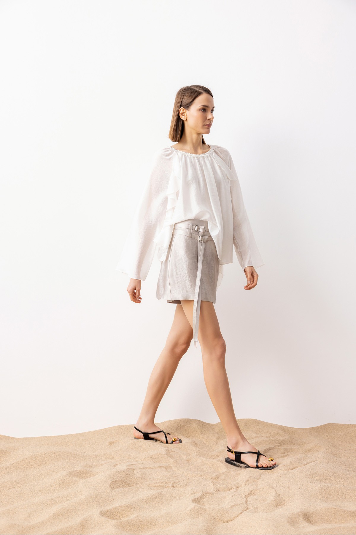 Fırfırlı Uzun Kol Bluz Ekru