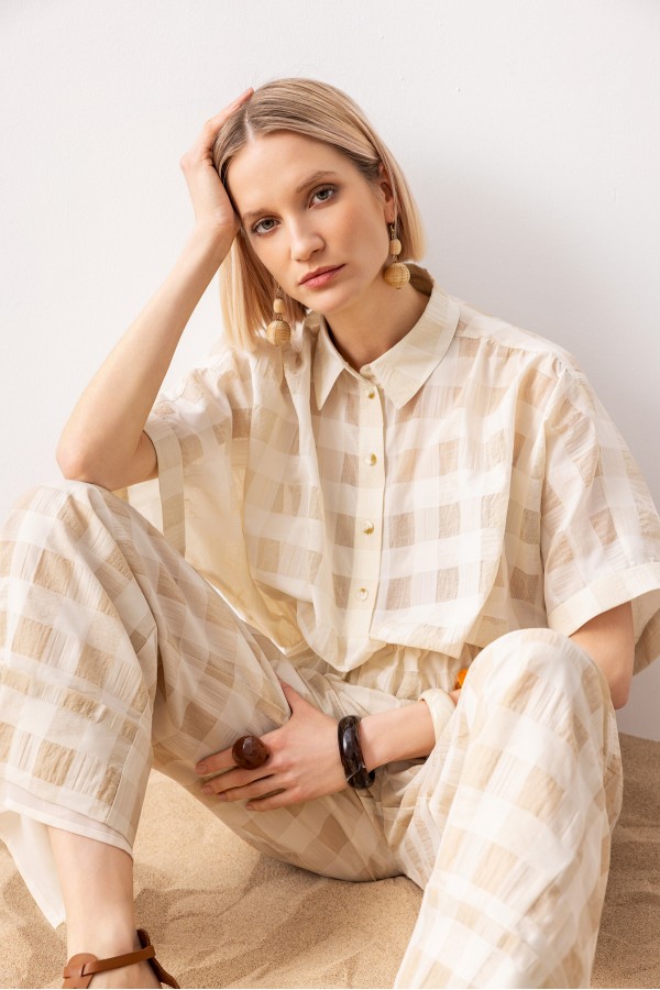 Beli Lastikli Gömlek Bej