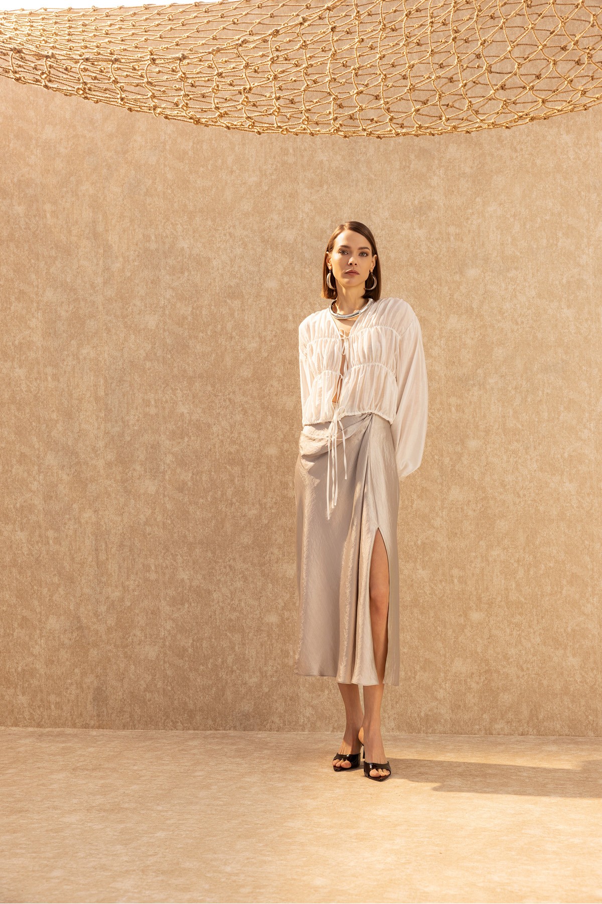 Uzun Kol Bağlamalı Blıuz Ekru