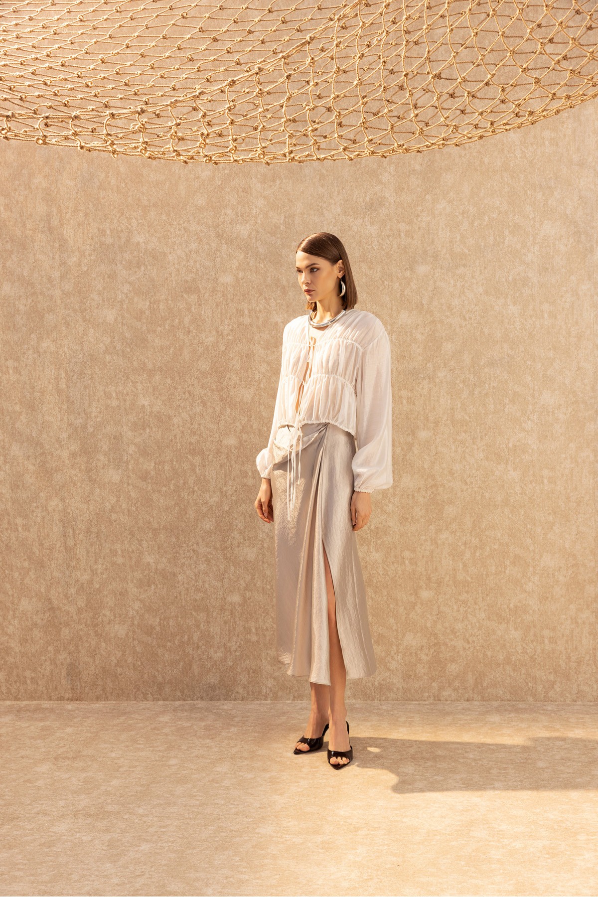 Uzun Kol Bağlamalı Blıuz Ekru