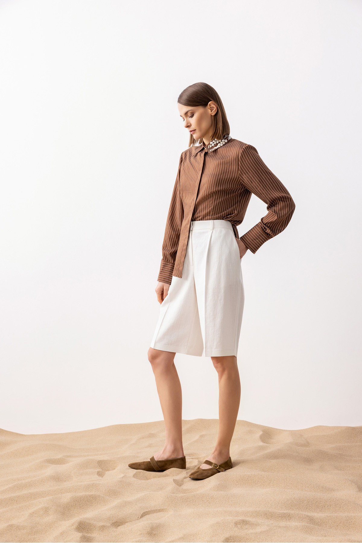 Çizgili Poplin Gömlek Kahve