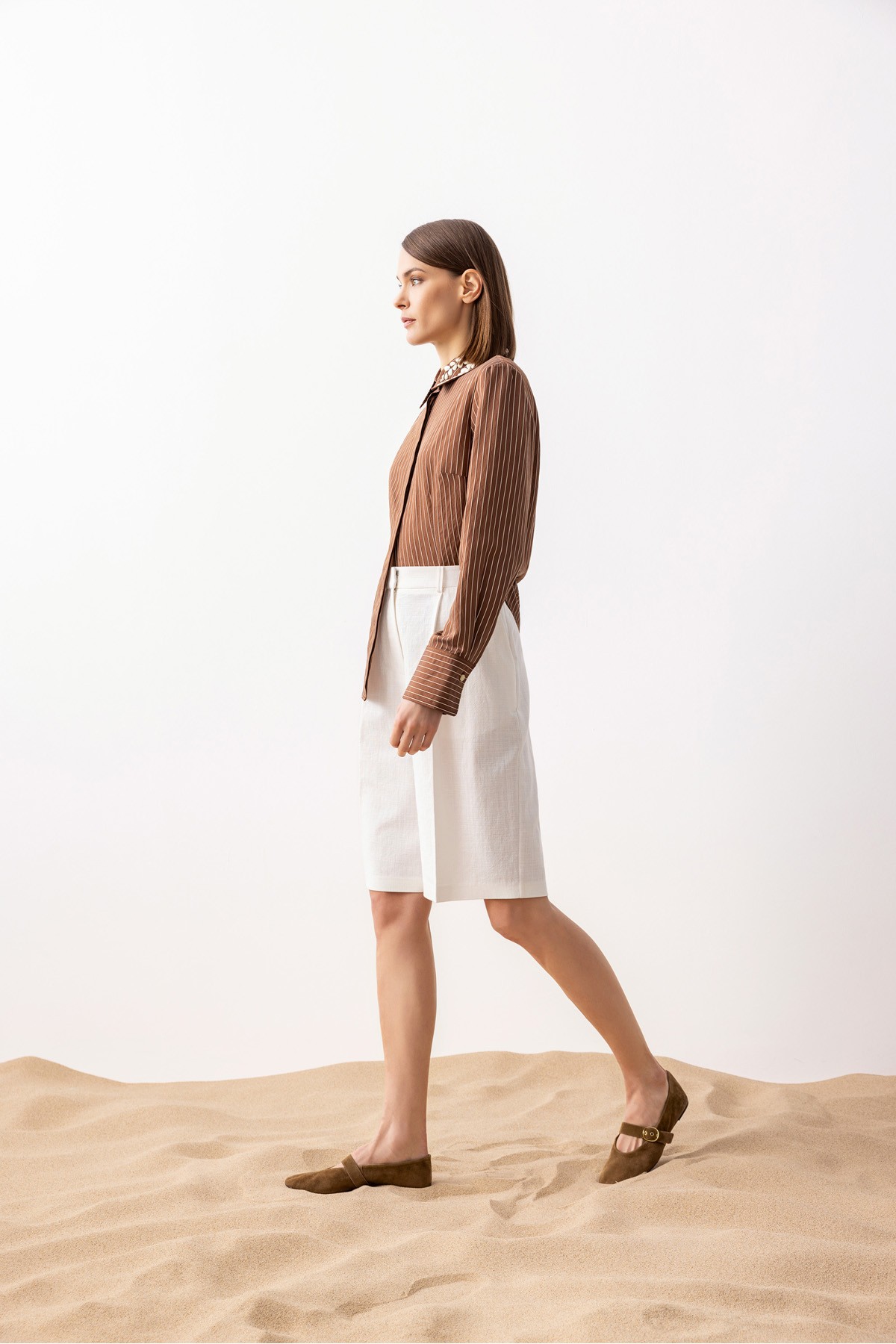 Çizgili Poplin Gömlek Kahve