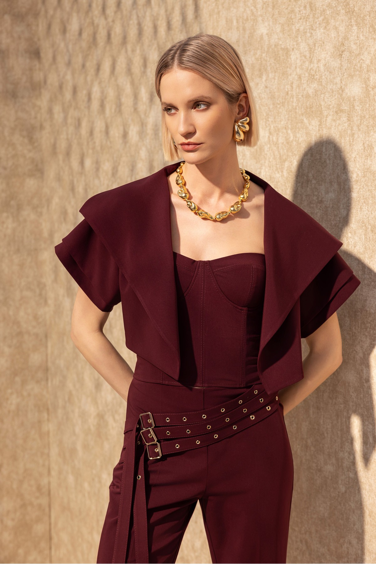 Balenli Büstiyer Bordo