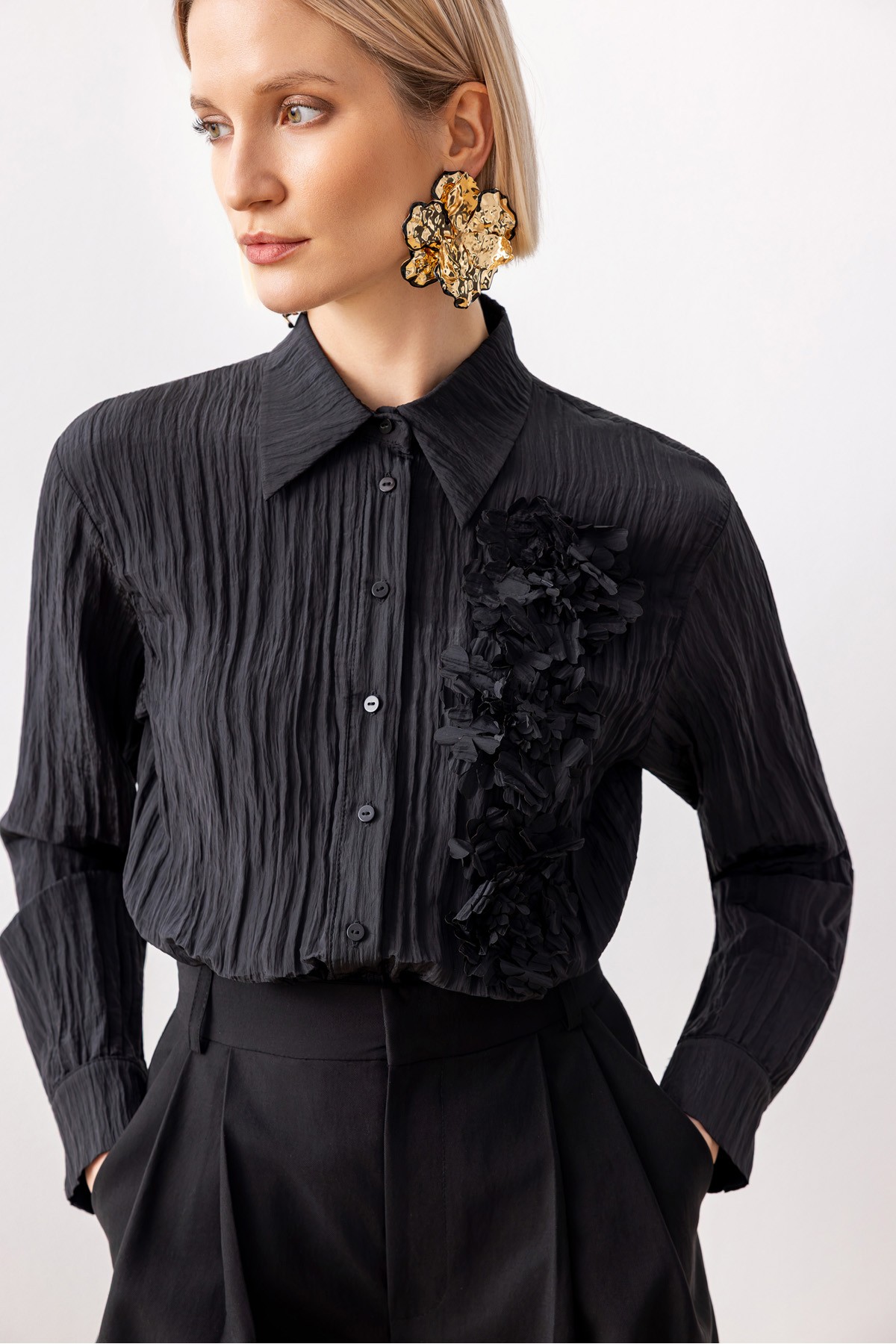 İşlemeli Gömlek Siyah