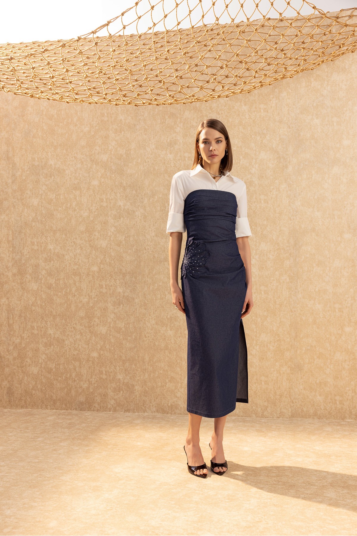 İşlemeli Poplin Gömlek Ekru