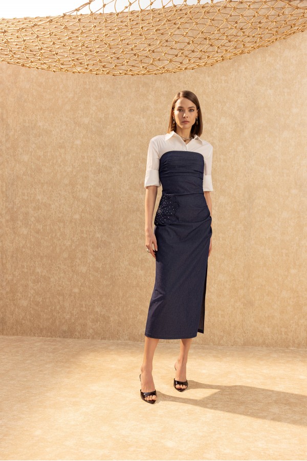 İşlemeli Poplin Gömlek Ekru