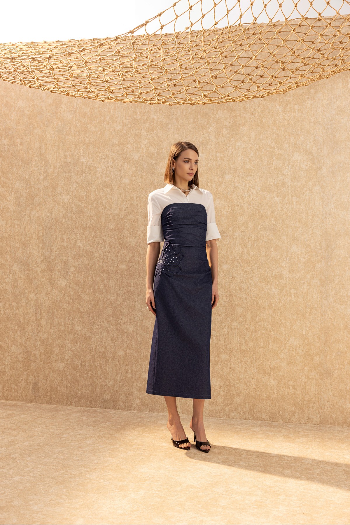 İşlemeli Poplin Gömlek Ekru