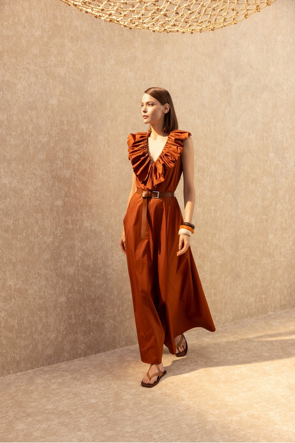 Farbalalı Poplin Elbise Ki̇remi̇t