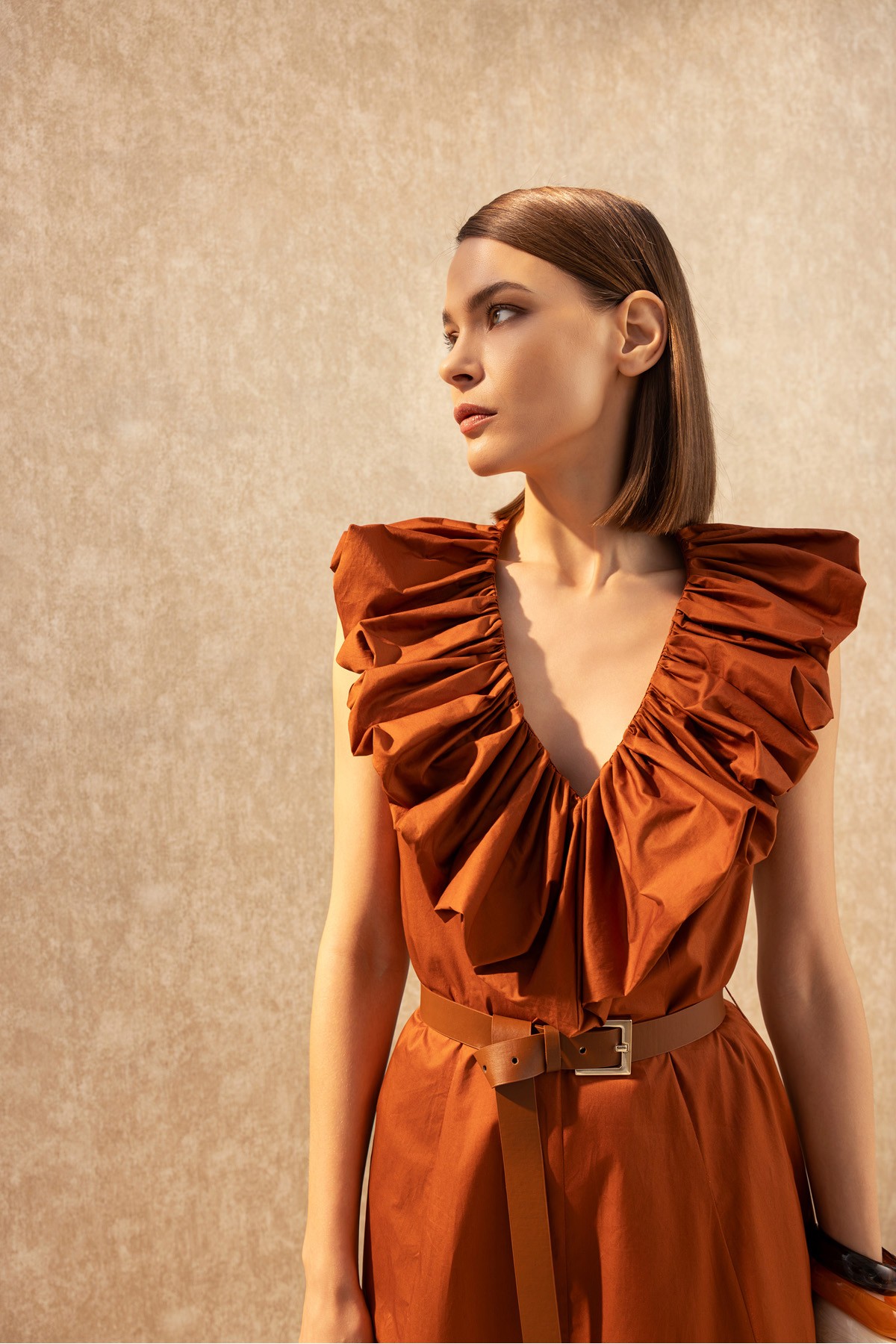 Farbalalı Poplin Elbise Ki̇remi̇t