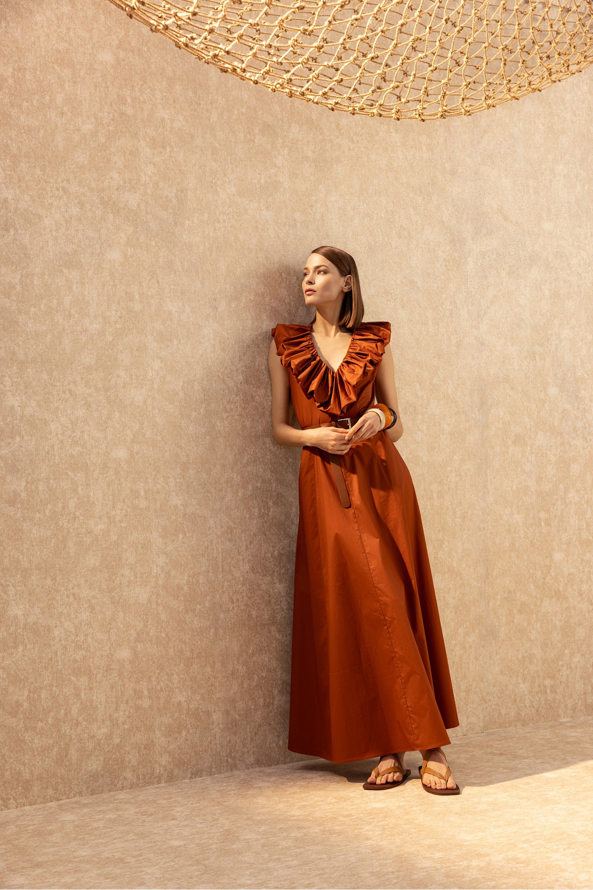 Farbalalı Poplin Elbise Ki̇remi̇t