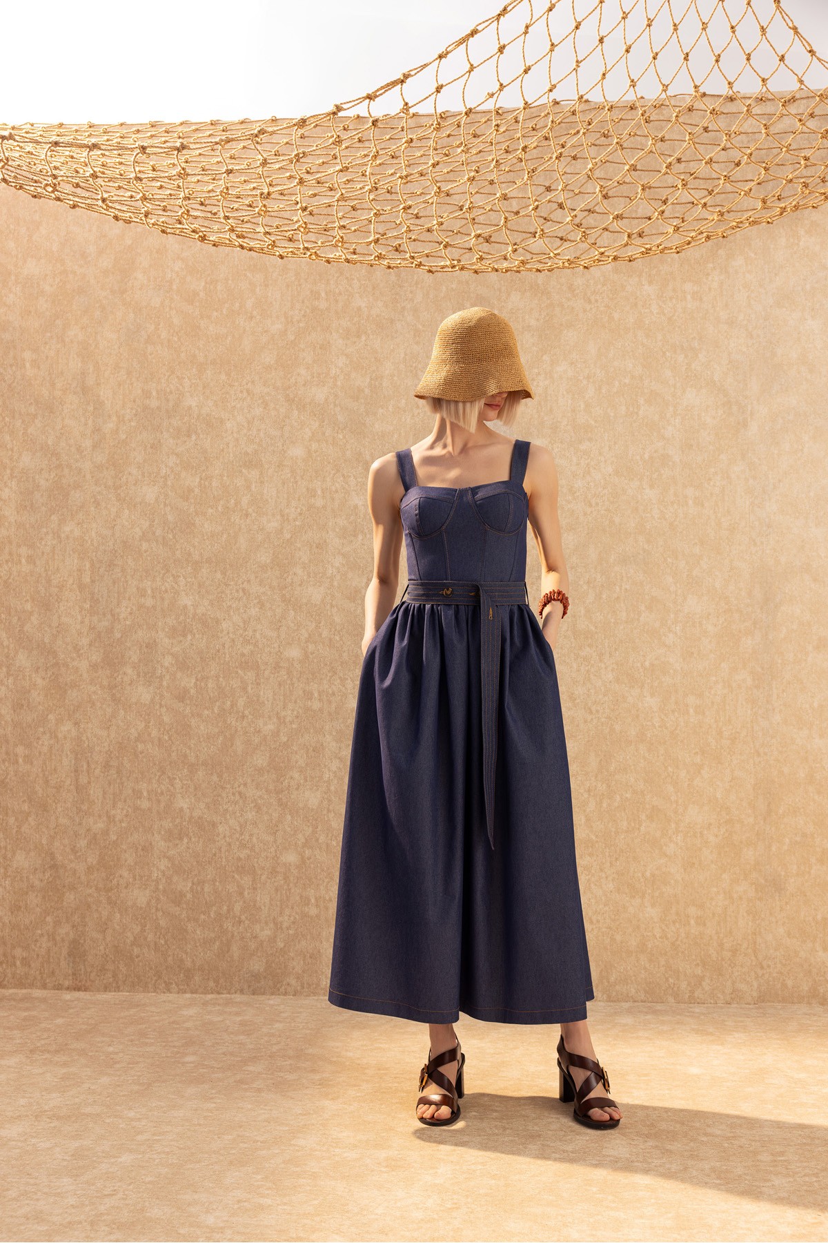 Korseli Midi Elbise Deni̇m