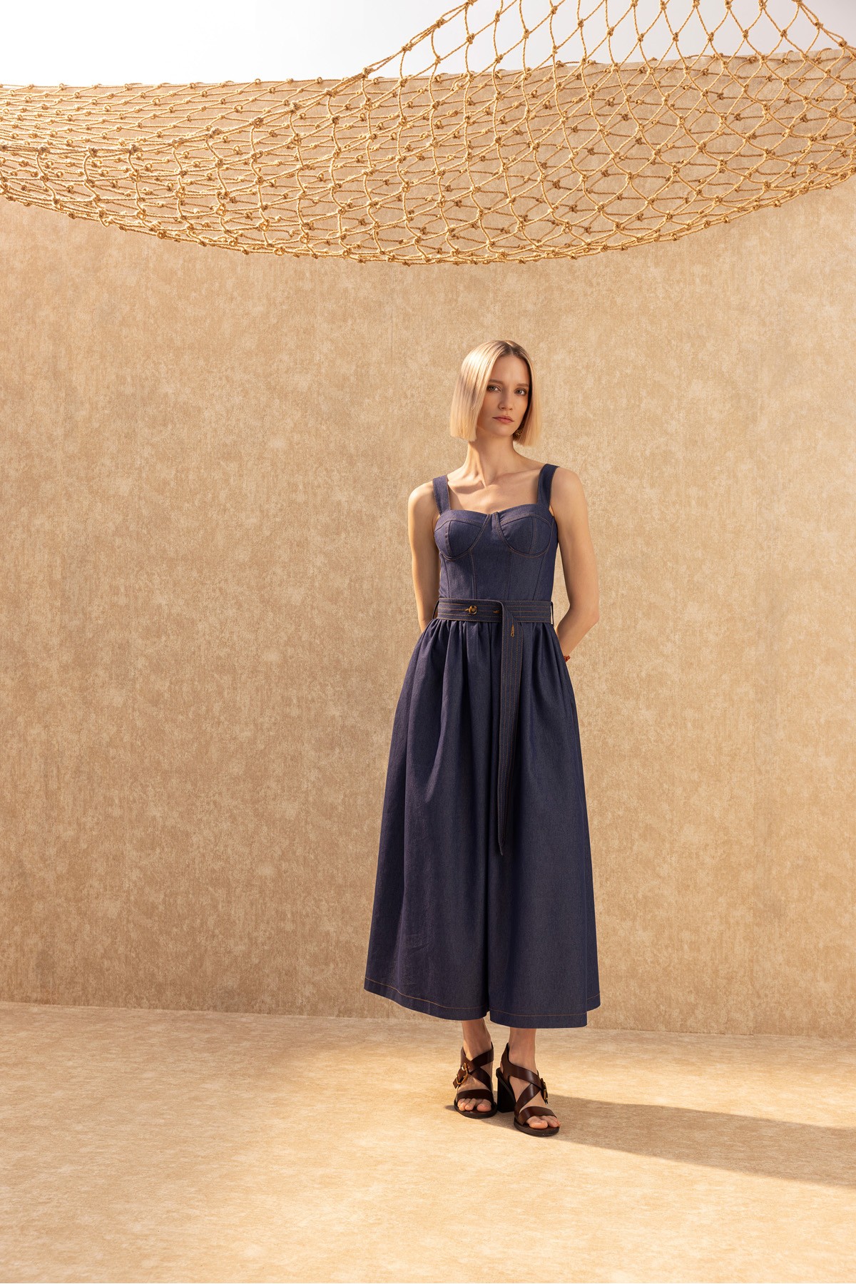 Korseli Midi Elbise Deni̇m