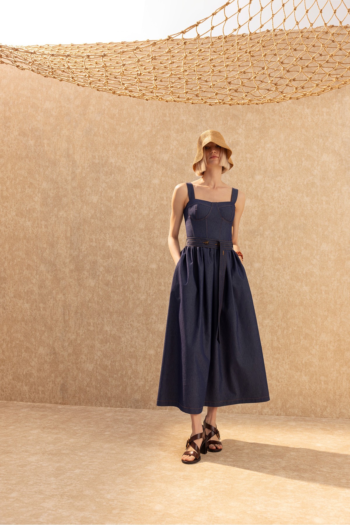 Korseli Midi Elbise Deni̇m