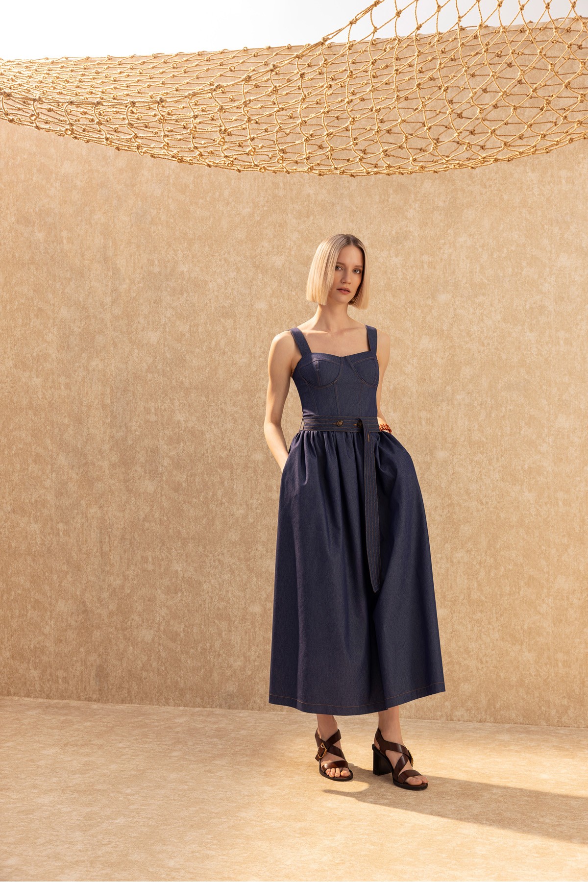 Korseli Midi Elbise Deni̇m