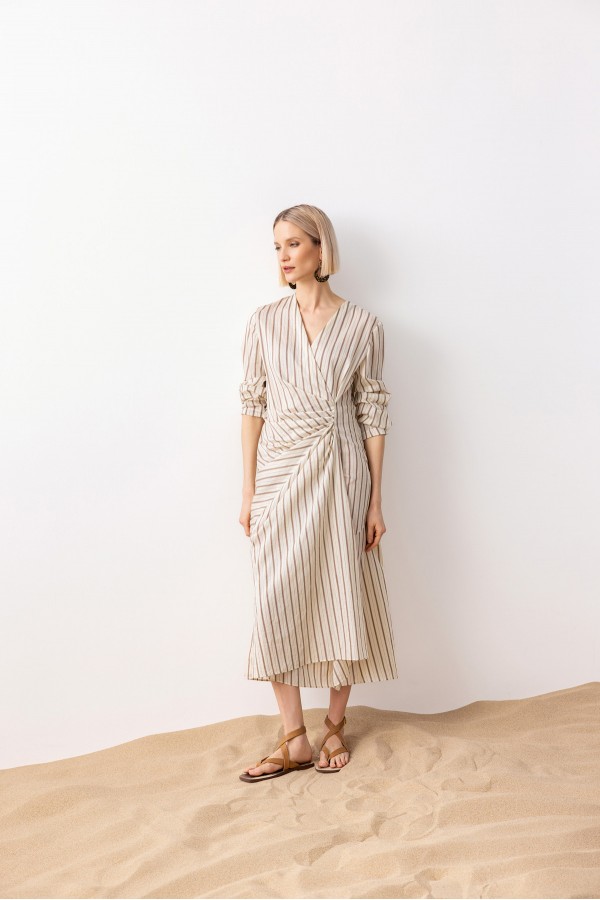 Çizgili Midi Elbise Ki̇remi̇t