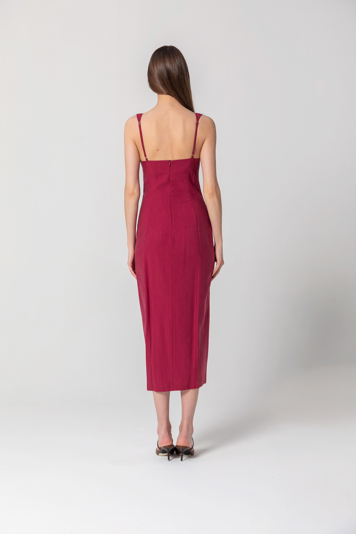 Dantelli Midi Elbise Bordo