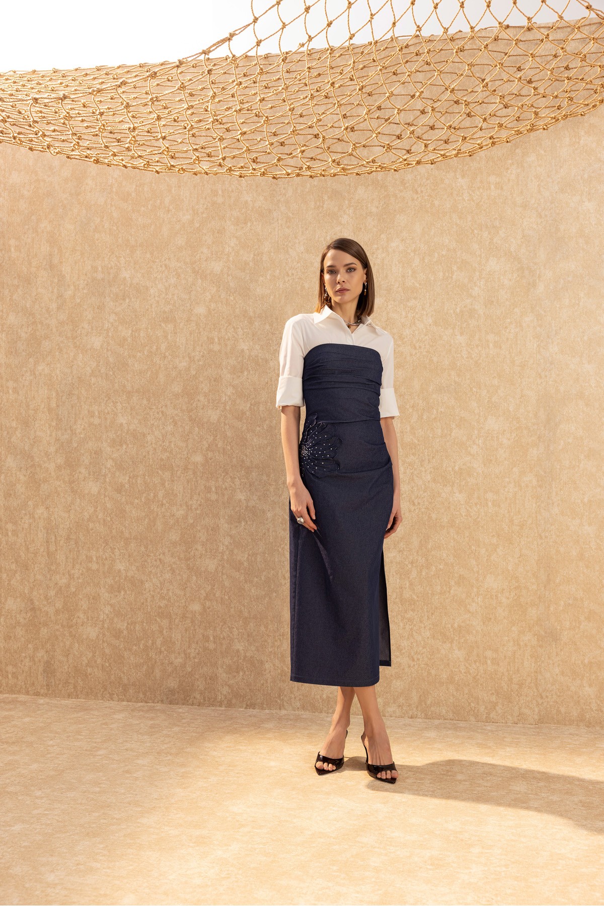 İşlemeli Straplez Elbise Deni̇m