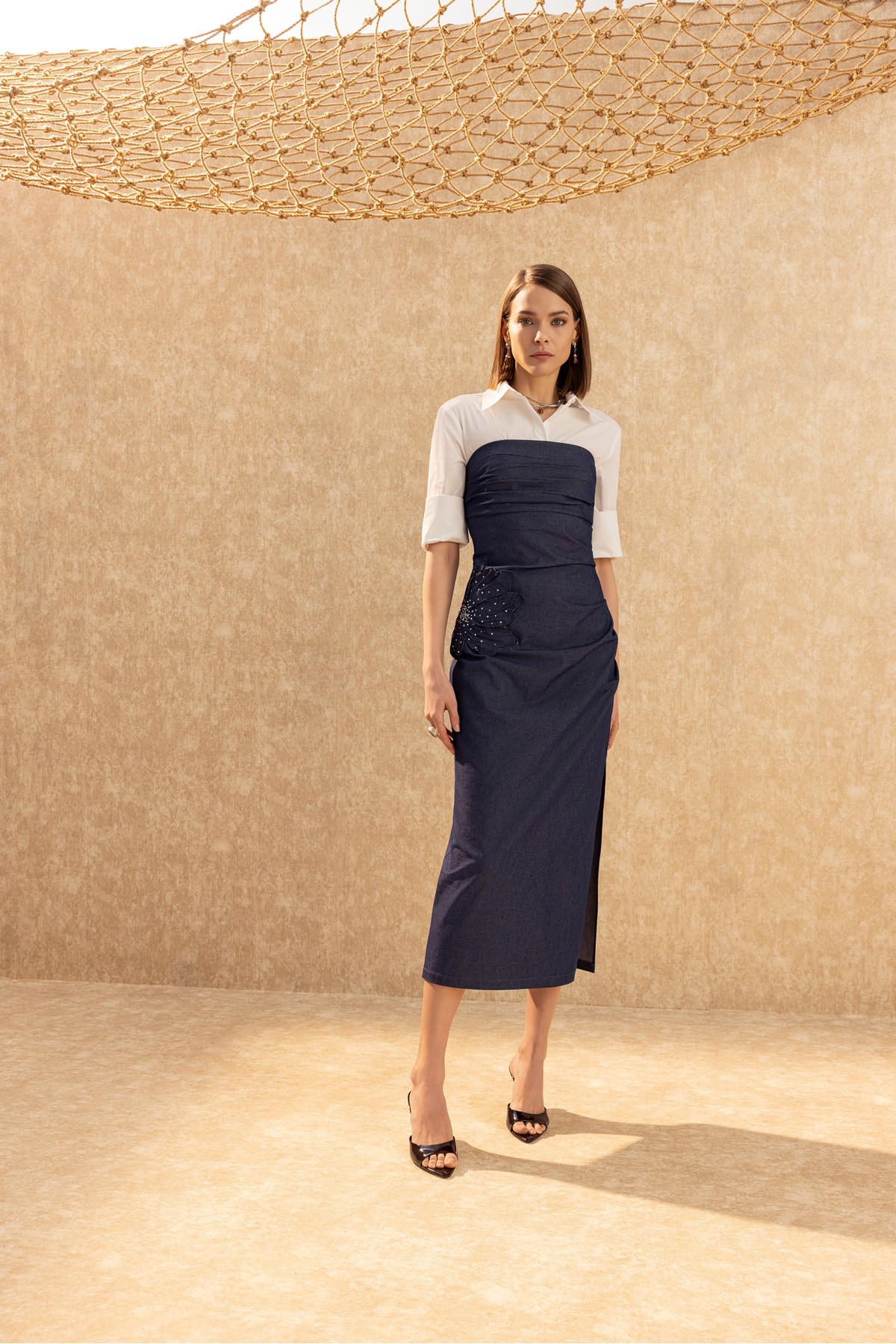 İşlemeli Straplez Elbise Deni̇m