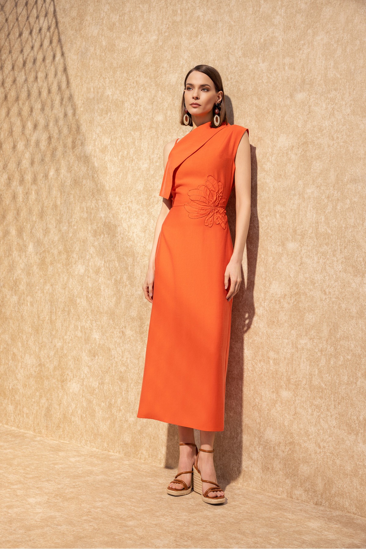 Asimetrik Midi Elbise Coral