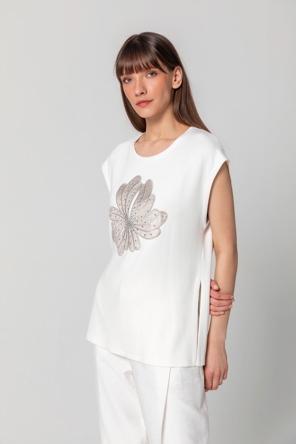 Aplikeli T-shirt Gümüş