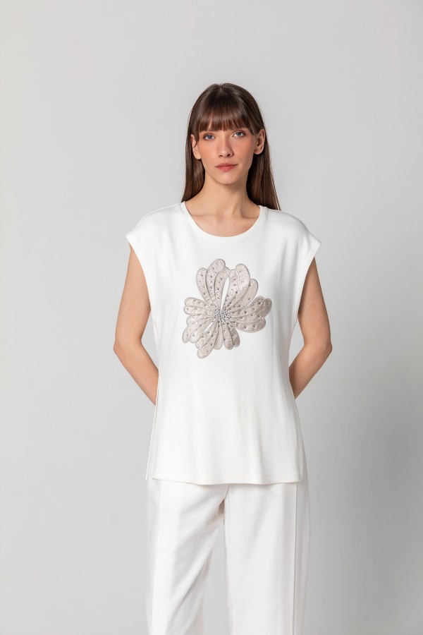 Aplikeli T-shirt Gümüş