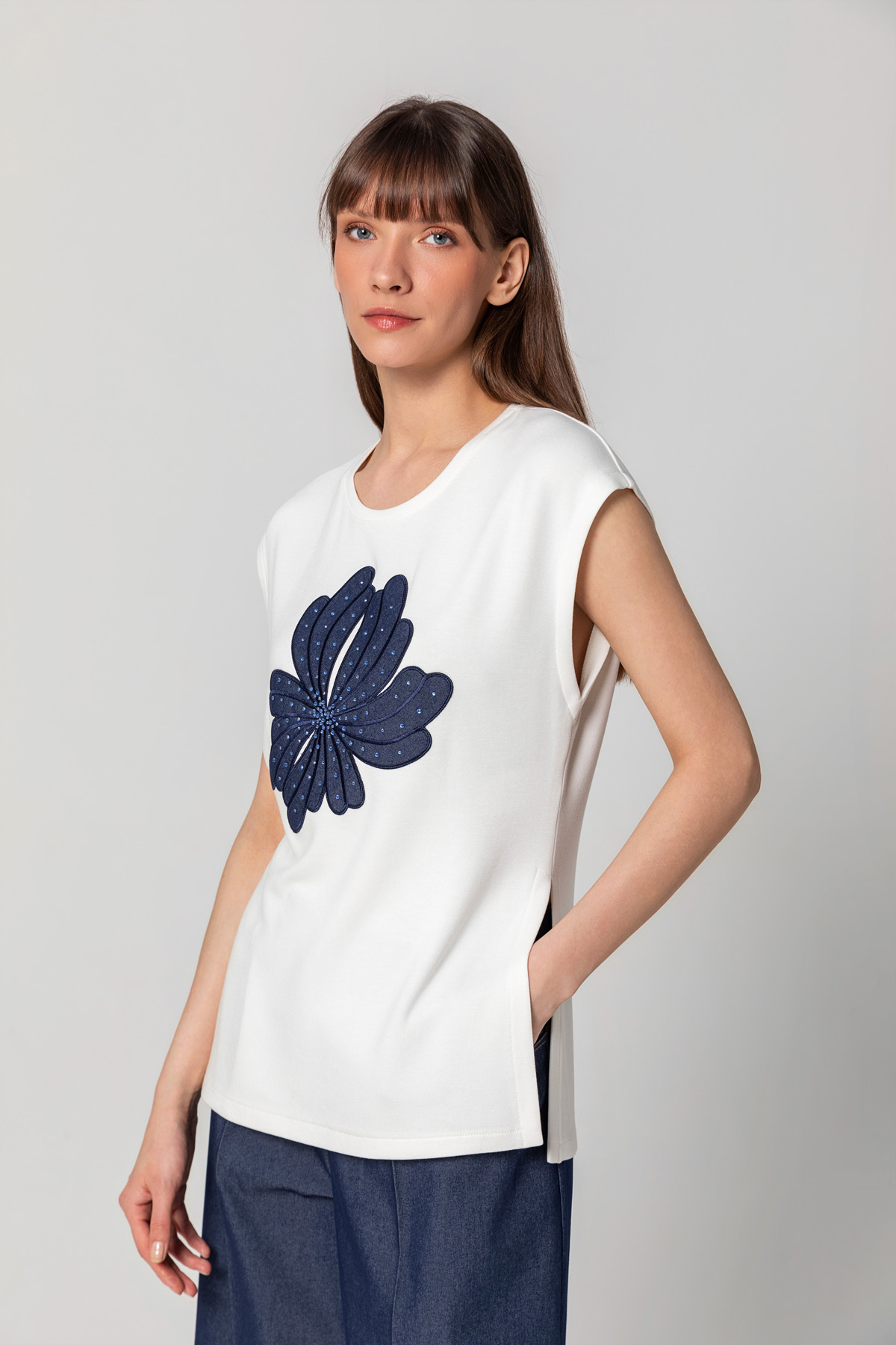  Aplikeli T-shirt Deni̇m