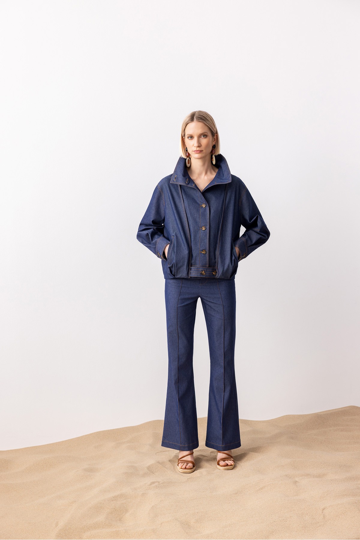 Yüksek Yaka Bomber Mont Deni̇m