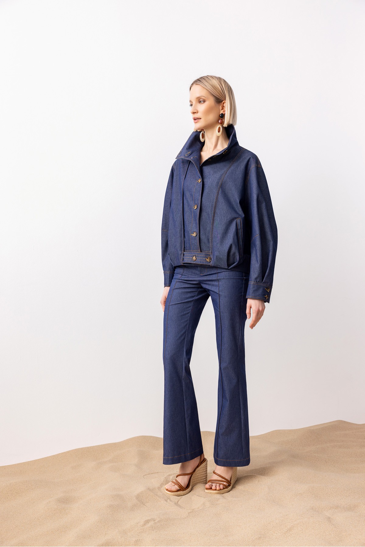 Yüksek Yaka Bomber Mont Deni̇m