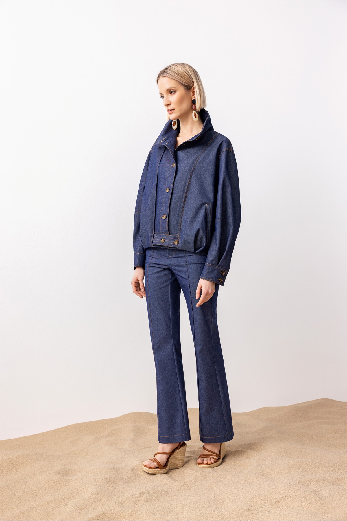 Yüksek Yaka Bomber Mont Deni̇m