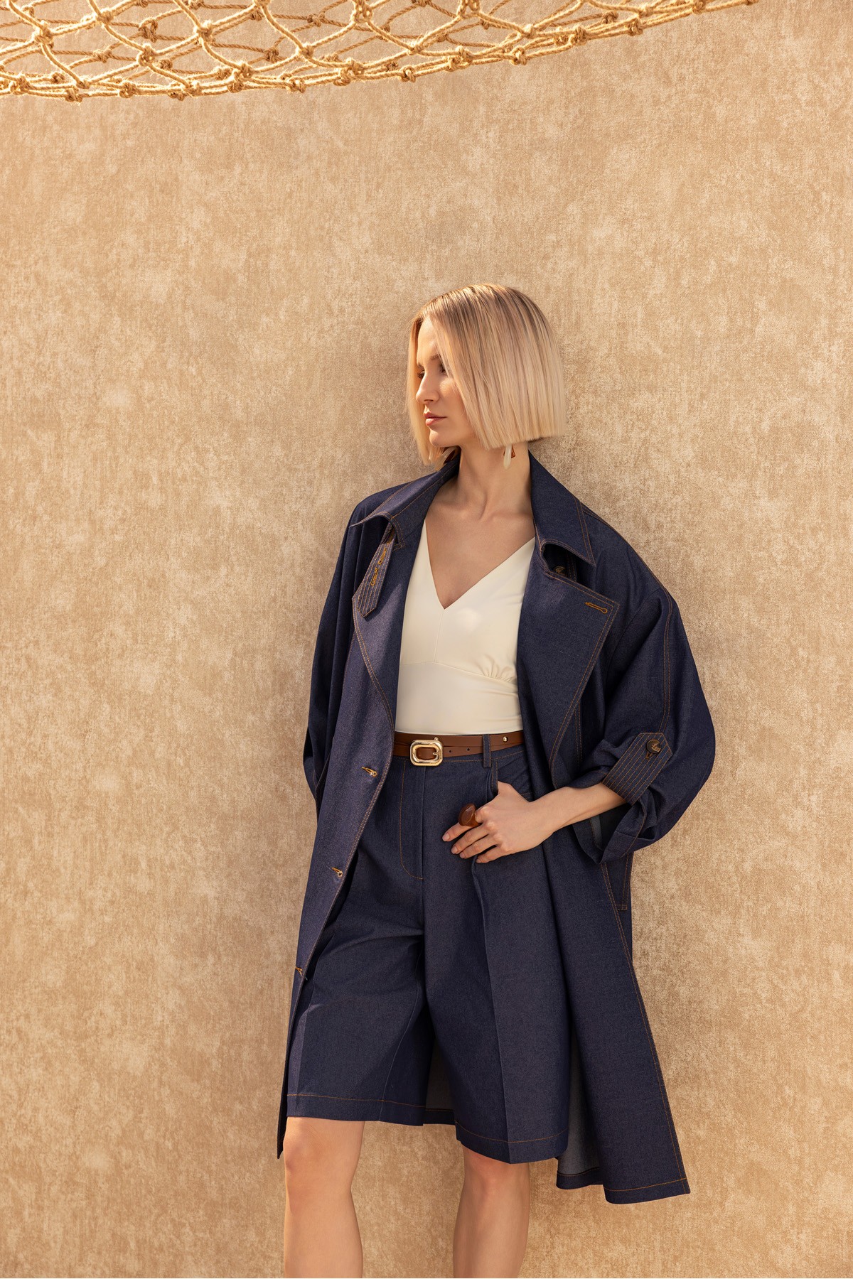 Kruvaze Uzun Trençkot Deni̇m