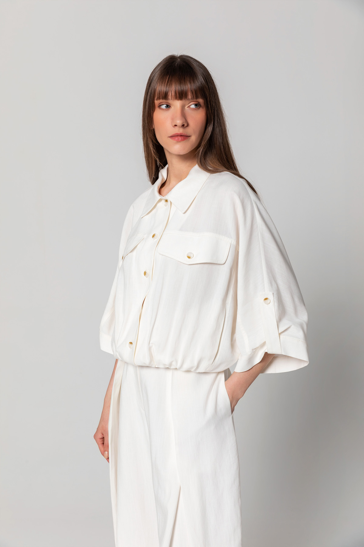 Linen Bomber Ceket Ekru
