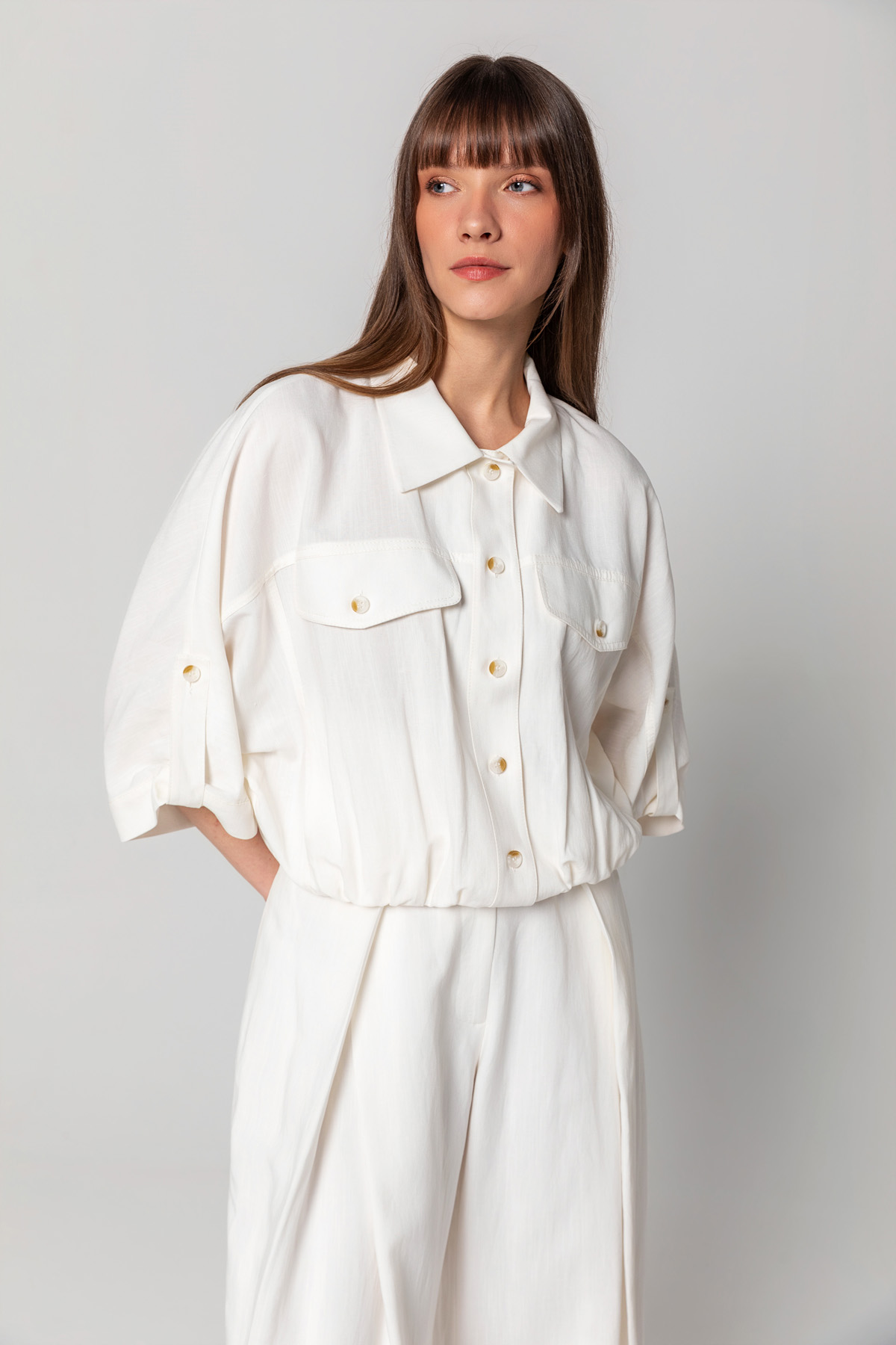 Linen Bomber Ceket Ekru