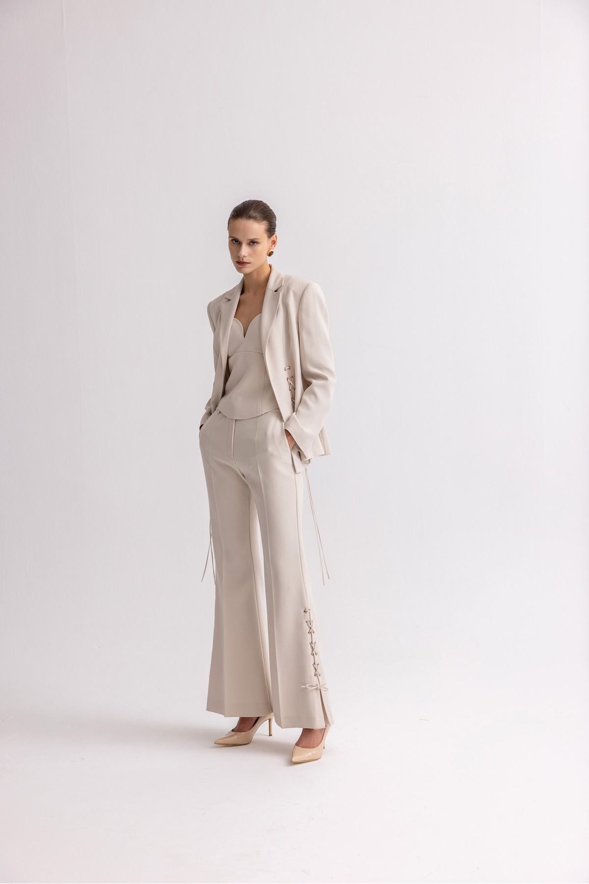 Korseli Blazer Ceket Bej