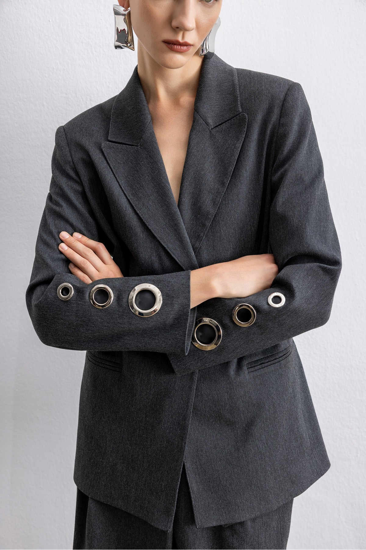 Kemerli Blazer Ceket Antrasit