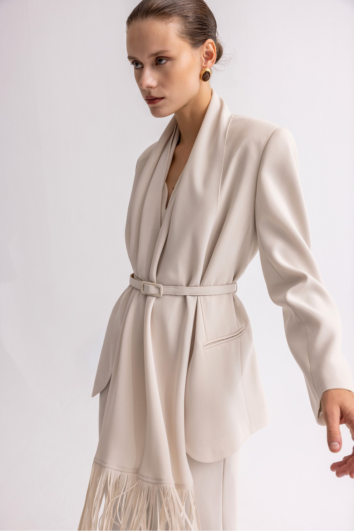 Şallı Blazer Ceket Bej