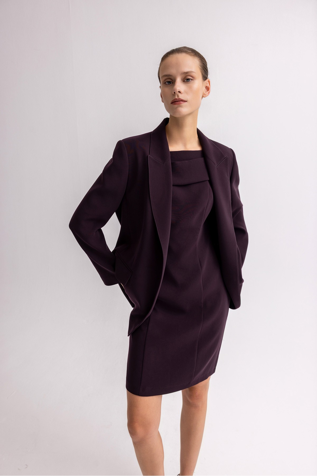 Uzun Blazer Ceket Mürdüm