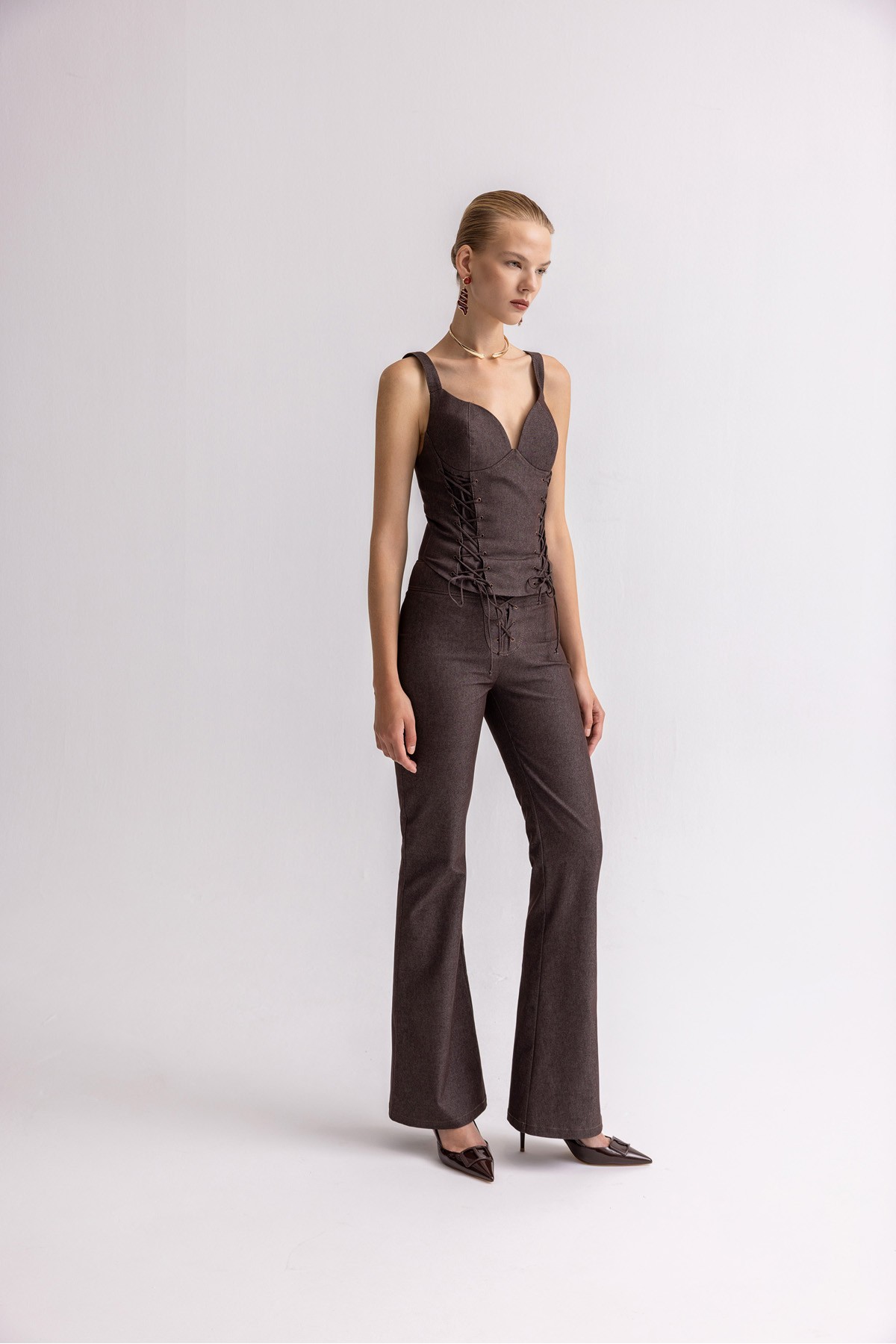 Denim Flare Pantolon Kahve