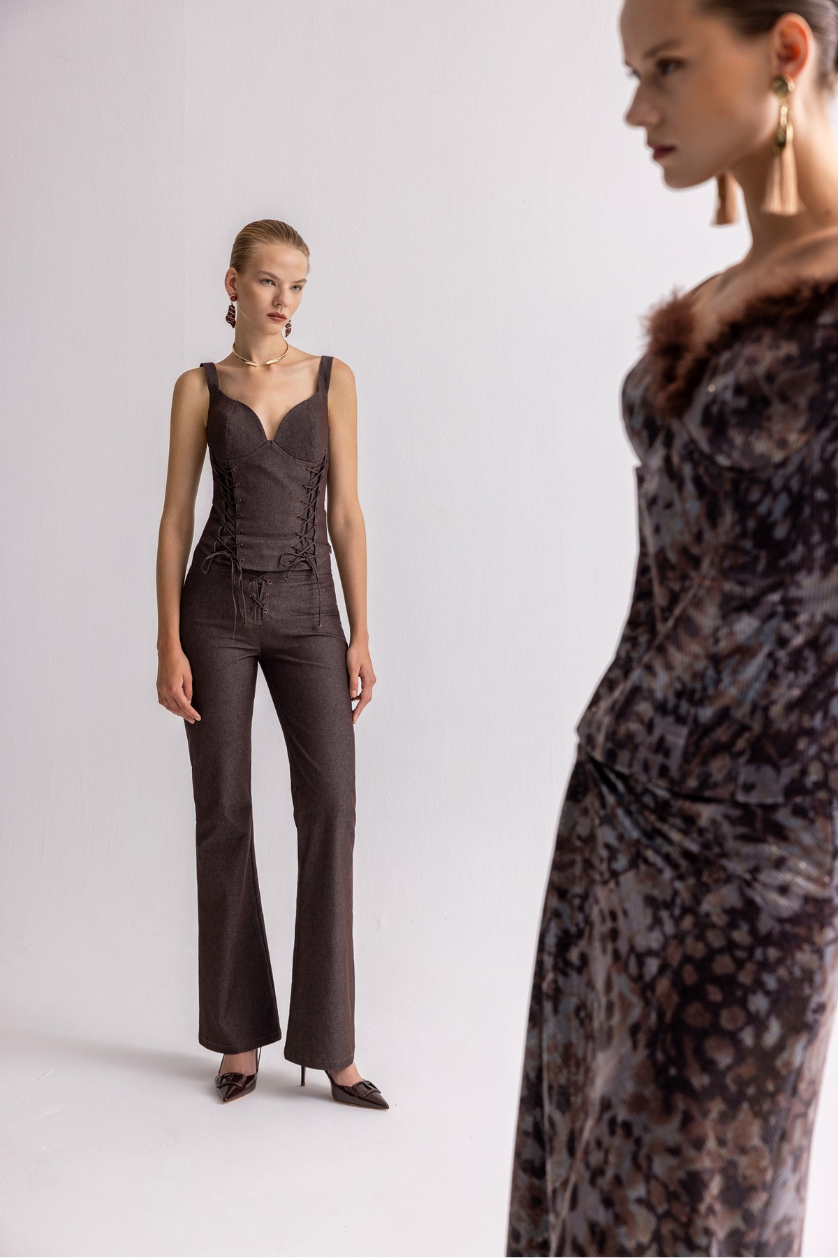 Denim Flare Pantolon Kahve
